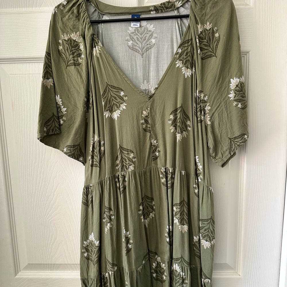Old Navy Olive Green Floral Wrap Dress